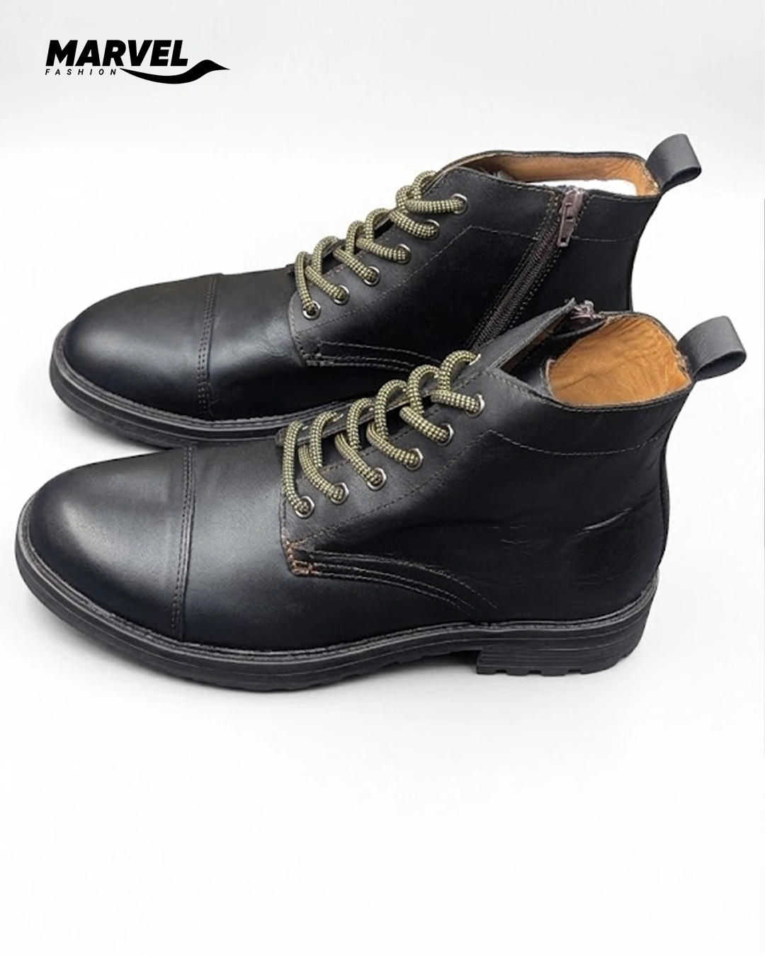 Leather High Ankle Boot Black